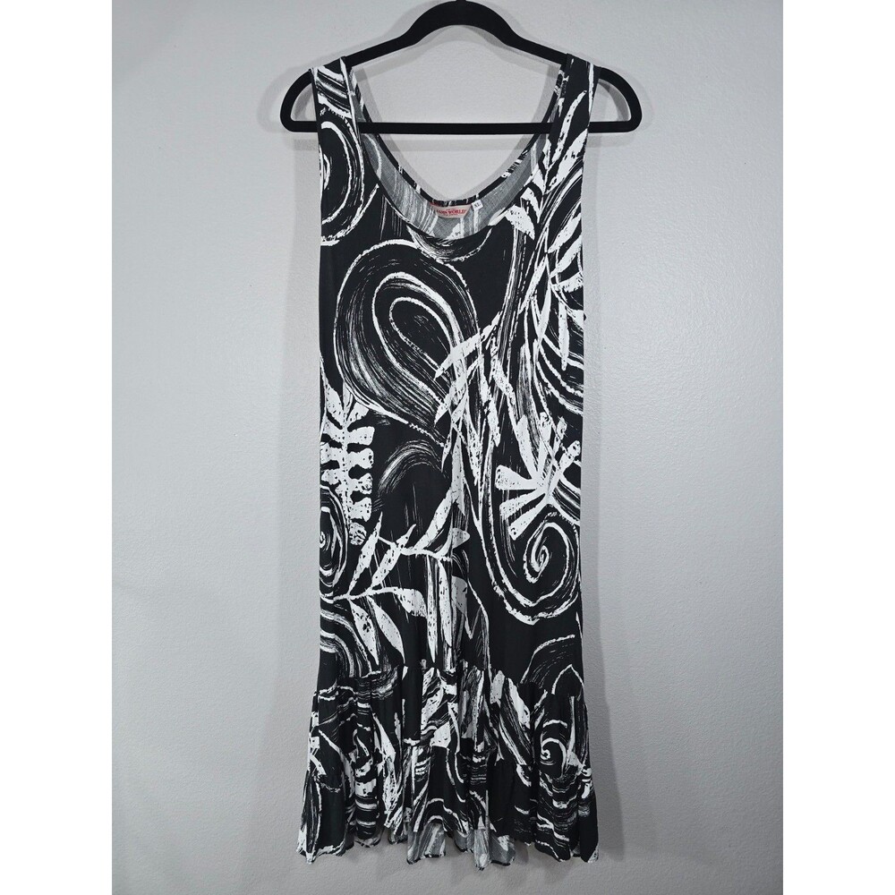 Jams World Serendipity Dress Size XL Black White Swirl Leaf Print Vintage AO